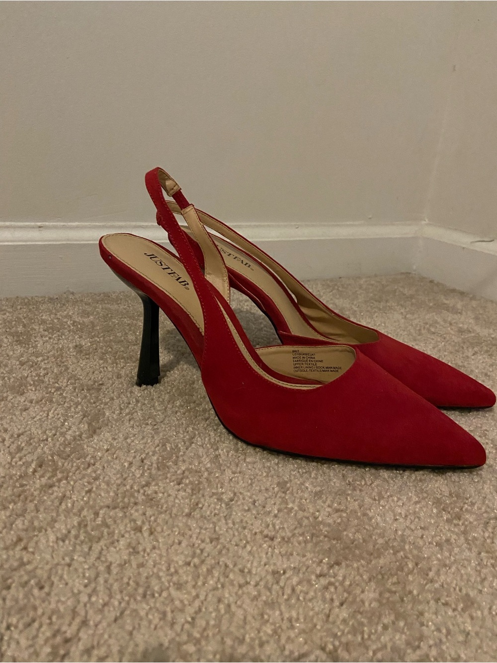 JustFab Red Pointed-Toe Slingback Heels with Black Stiletto